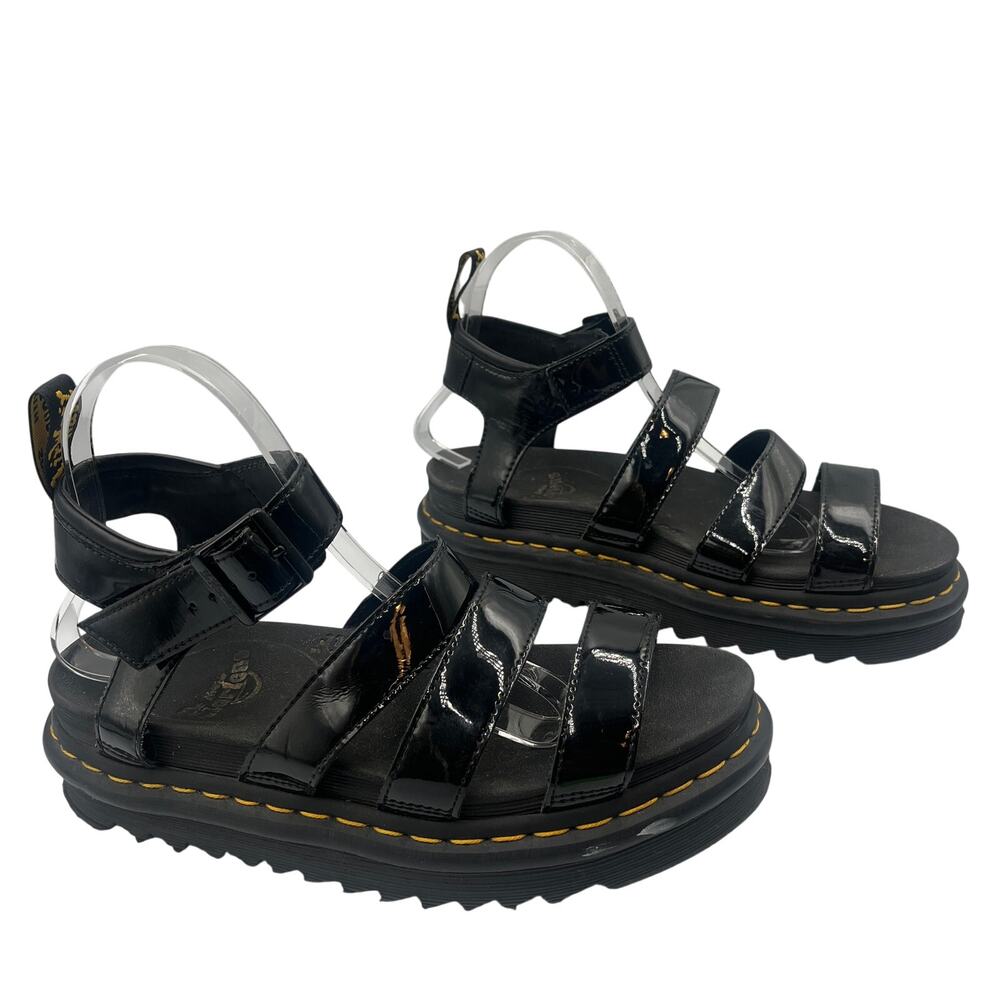 Dr. Martens Platform Sandals Blaire Patent Leather Strappy Chunky Black Size 8